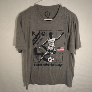 FIFA World Cup 2022 Qatar T Shirt L USA Soccer Graphic Gray Official Licensed